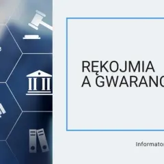 Rękojmia a gwarancja – informator dla kupujących. Grafika przedstawia ikony związane z prawem i umowami.