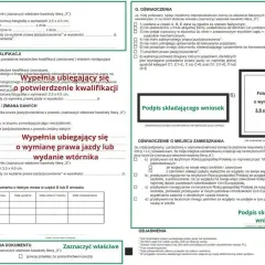 Formularz wniosku o wydanie prawa jazdy lub jego wtórnika. Wypełnia go osoba ubiegająca się o **nowelizację** dokumentu.