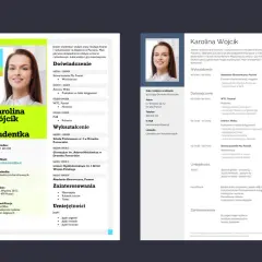 CV wzór Karoliny Wójcik, studentki finansów i rachunkowości, z doświadczeniem w biurze rachunkowym, analizach i grach matematycznych.