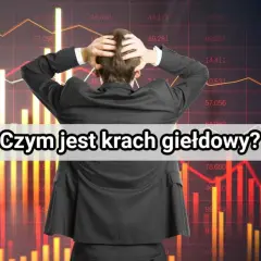 Zrozpaczony inwestor na tle wykresów giełdowych symbolizujących krach giełdowy.