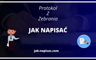 Protokół z zebrania: jak napisać dokument. Ilustracja przedstawia człowieka piszącego, a także ikonę dokumentu z podpisem.