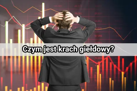 Zrozpaczony inwestor na tle wykresów giełdowych symbolizujących krach giełdowy.
