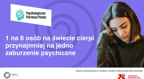 Młoda kobieta z ręką na czole, symbolizująca załamanie nerwowe. 1 na 8 osób na świecie cierpi na zaburzenia psychiczne.
