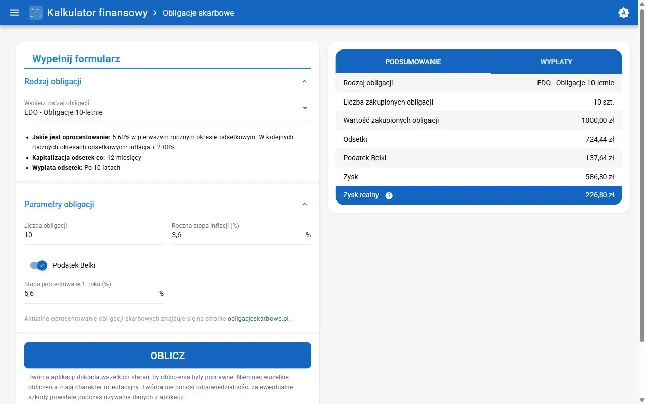 Kalkulator obligacji skarbowych z opcją 