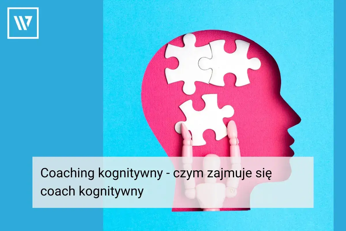 Głowa z puzzlami w środku symbolizuje pracę, jaką wykonuje coach kognitywny, pomagając układać myśli i rozwiązywać problemy.