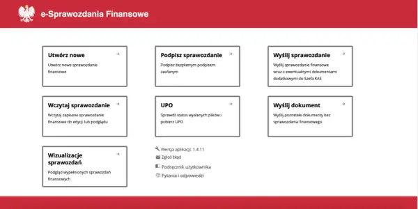 Panel e-Sprawozdania Finansowe: Utwórz, wczytaj, podpisz sprawozdanie finansowe, wyślij dokumenty.